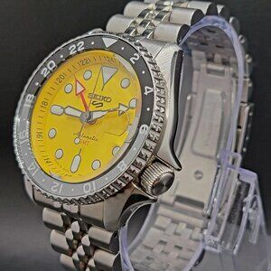 SEIKO 5 Sports SKX GMT Series 42.5MM Yellow Dial Men's Watch MSRP $475